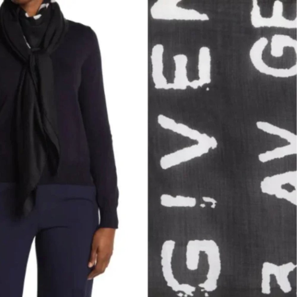 Givenchy Printed Silk & Wool Blend Scarf Black Never Worn